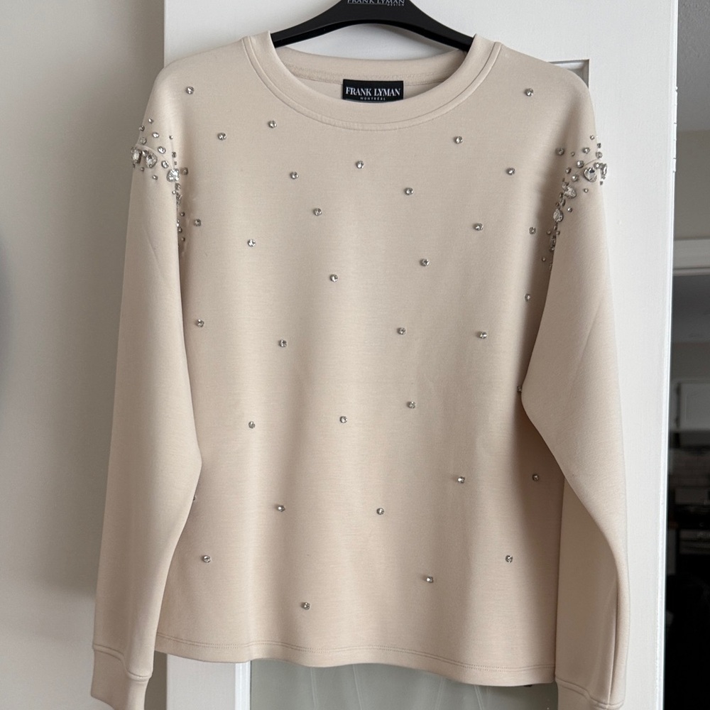 Frank Lyman Design Cream Embellished Sweatshirt